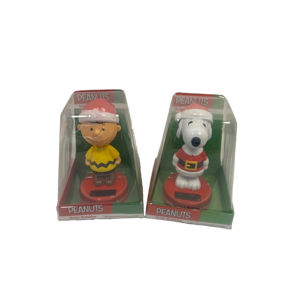 PEANUTS Snoopy & Charlie Brown Solar Bobble Head Bobblers Christmas Sealed (2)